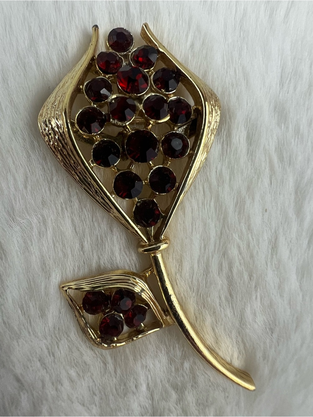 Vintage Ruby Red Rhinestone Tulip Flower Brooch